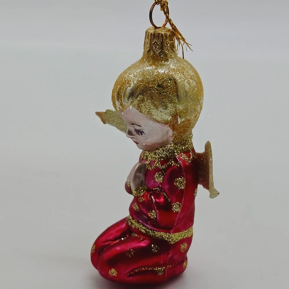 VTG Kneeling Praying Angel Blown Glass Christmas Tree Ornament 4